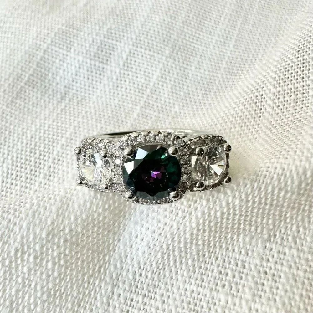 Cubic zirconia iridescent galaxy ring
